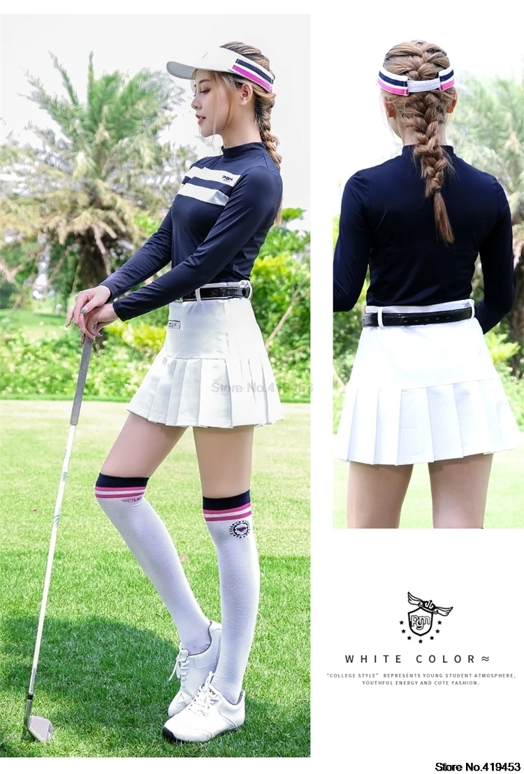 Pgm одежда с длинным рукавом Топы женские рубашки костюмы Дамская Спортивная одежда для гольфа сухая облегающая плиссированная теннисная юбка D0499