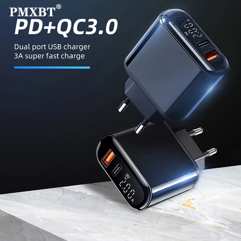 Зарядное устройство для телефона QC3.0 4 0 со светодиодным дисплеем USB Type C PD быстрая зарядка настенное зарядное