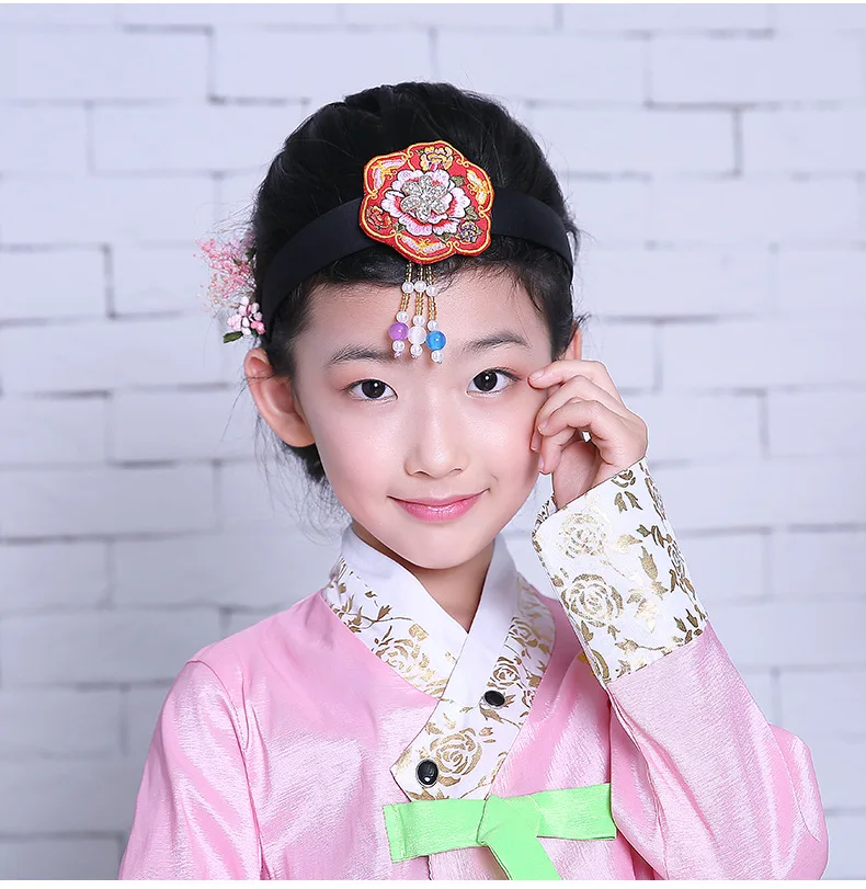 Корейские традиционные повязки на голову с цветочной аппликацией, вышитая лента для волос, этнические корейские аксессуары для выступлений