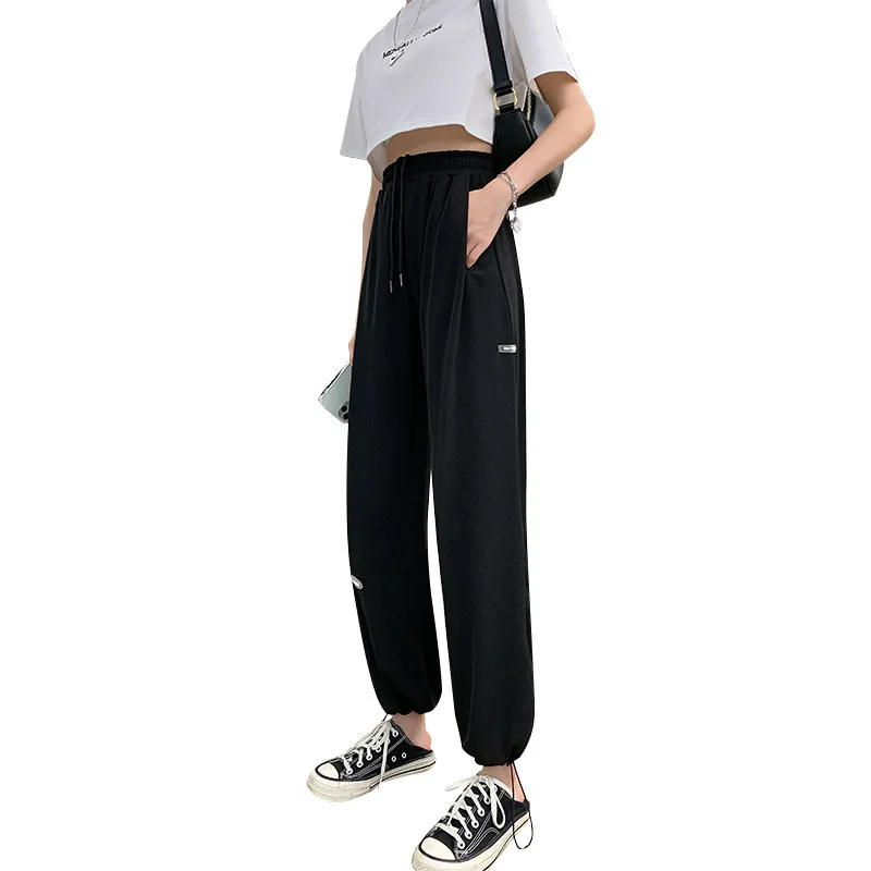 

Pants In The Summer of Female Thin Section of Tall Waist Drape Slacks Sweatpants Black Summer Trousers Women Sets