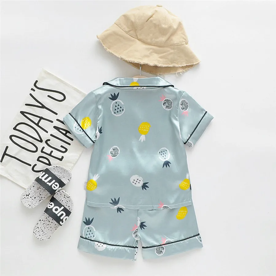 kids short-sleeved clothes baby pajamas thin suit toddler Kids baby boys girl cartoon pajamas sleepwear shorts clothes set 40A1 (29) - 副本