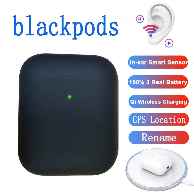 New blackpods i800 wireless bluetooth earphone smart touch super bass earbud with QI charging box and mic for iphone android