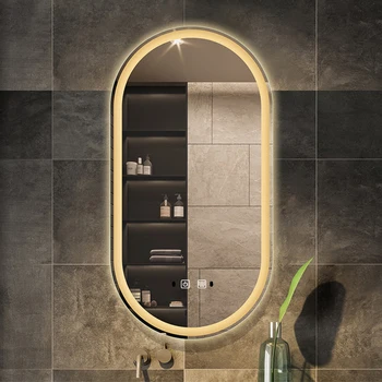 LED แต่งหน้ากระจกอาบน้ํากระจกติดผนังที่ทันสมัยอัจฉริยะ 3 สีแสงไฟพร้อมกระจกห้องน้ําเหนี่ยวนําร่างกายมนุษย์ป้องกันหมอก 1