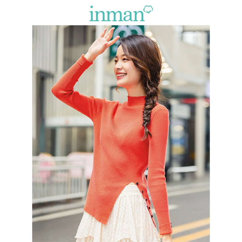 INMAN Winter Minimalist Solid Color Split Sleeve Fitting inside Wear Pullover Sweater | Женская одежда