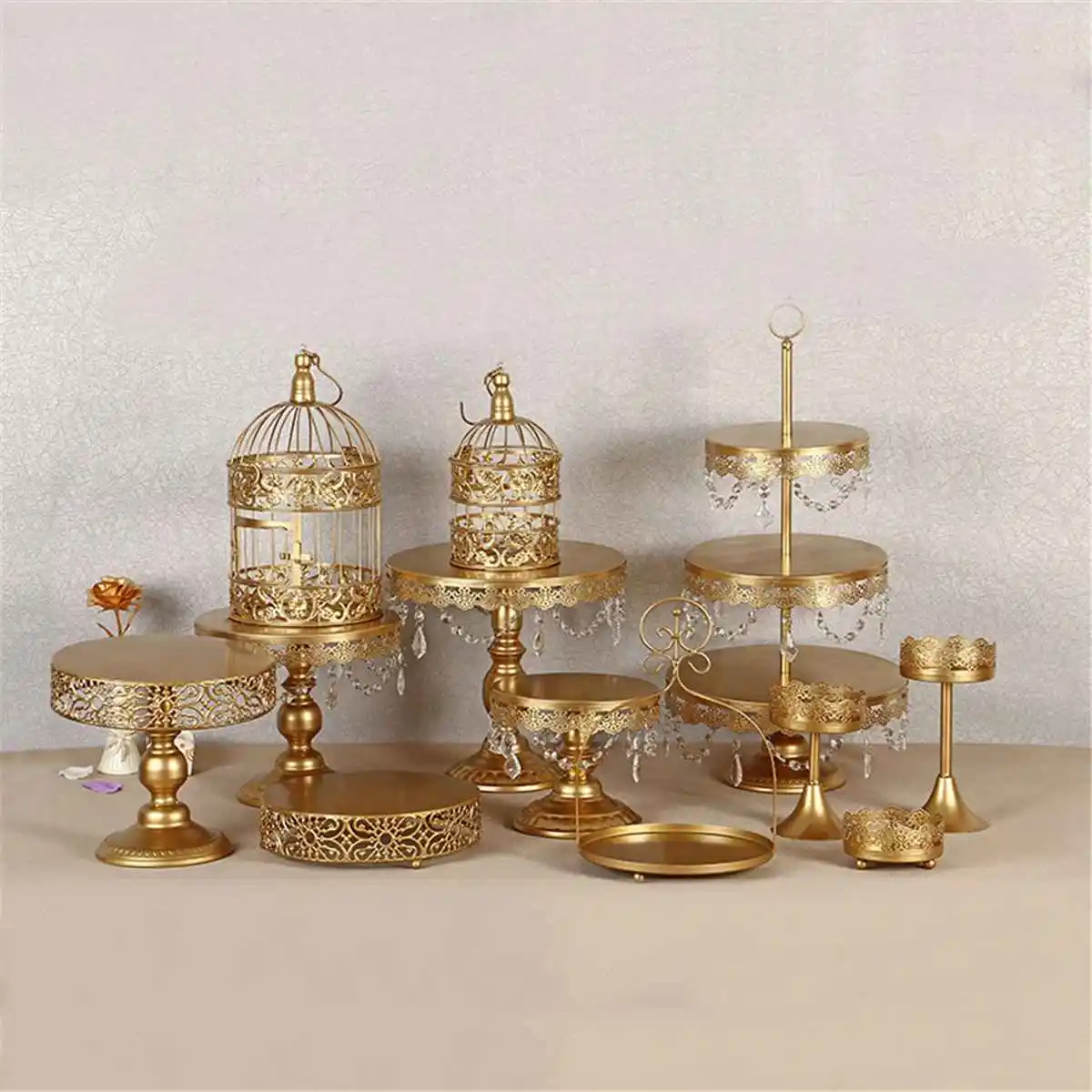 

12PCS/SET Metal Crystal Cake Stand Cupcake Stand Holder Birthday Wedding Party Display Decoration Home Kitchen Baking Accessory