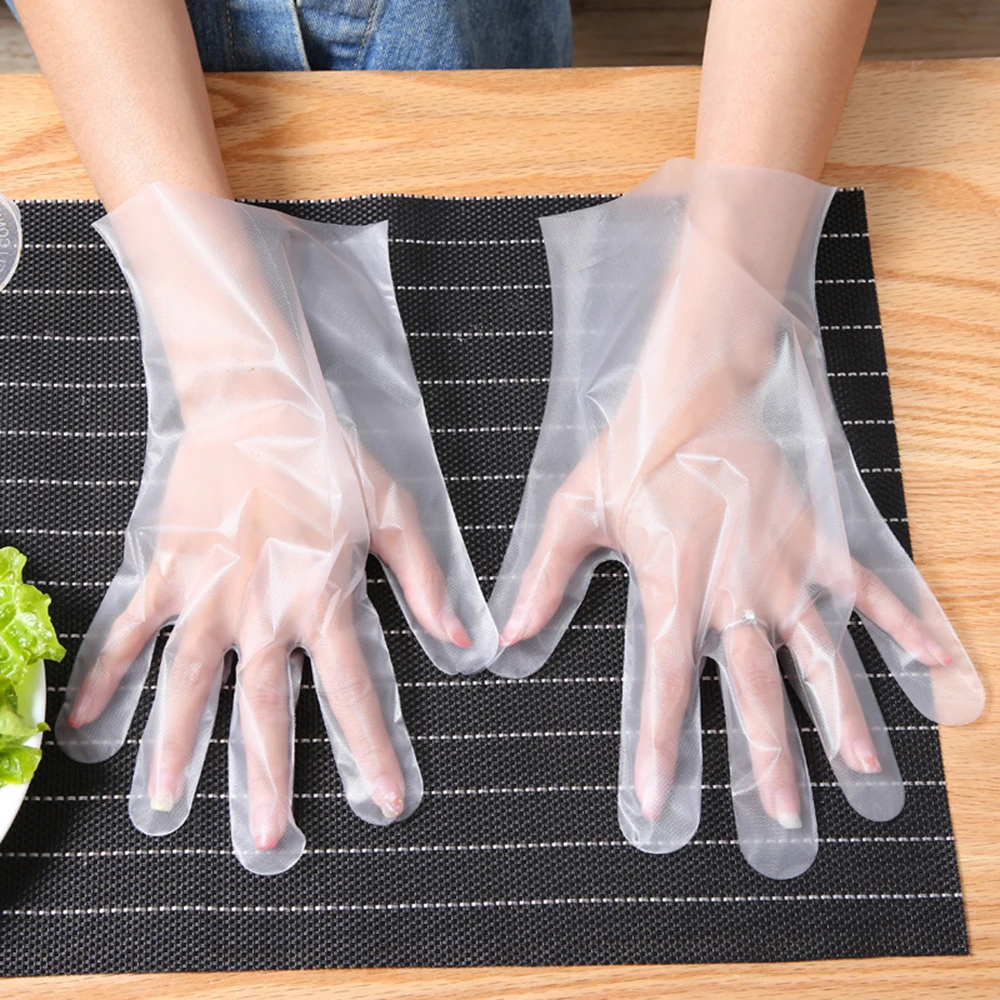 100pcs/Set Disposable Clear Gloves Food One off Plastic Gloves Restaurant Cleaning Kitchen