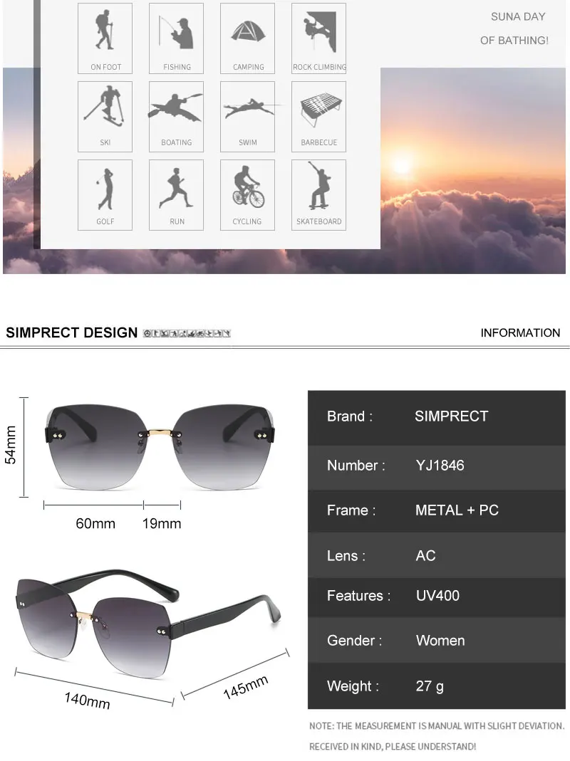 black cat eye sunglasses SIMPRECT Gradient Rimless Sunglasses Women 2022 Luxury Brand Designer Fashion Big Square Sun Glasses Vintage Shades For Women sunglasses for women