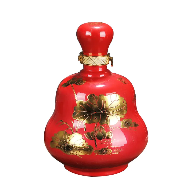 Jingdezhen 2.5kg ceramic wine bottle, 5 jin sealed, big head, round ball, wine bottle, empty wine set, delivery lock