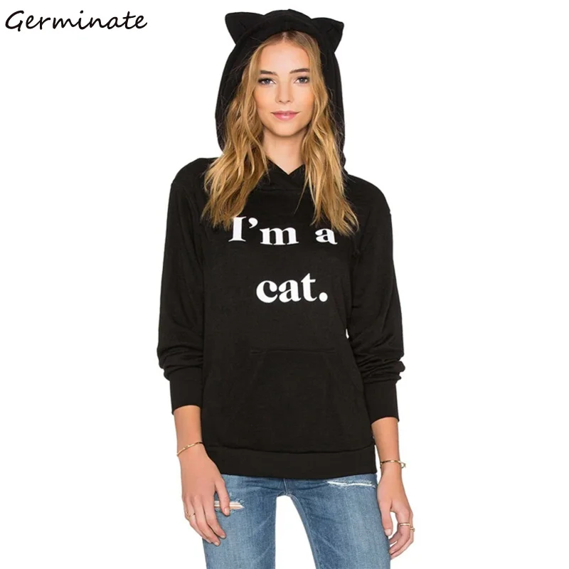

Germinate Cat Ears Hoodies Women Harajuku Blackpink Ariana Grande Bangtan Boys Exo Kpop Got7 Punk Gothic Black Oversized Hoody