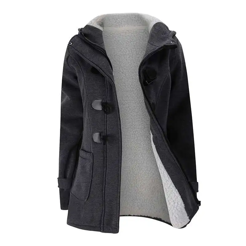 Зимняя парка с капюшоном для женщин, плотное зимнее пальто большого размера для девочек, хлопковая куртка, модное длинное пальто, уличная одежда для женщин, одноцветные женские топы - Цвет: Темно-серый