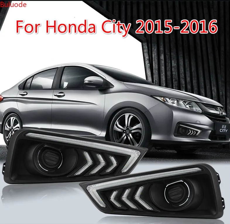 

CSCSNL 1 Set DRL Daytime Running Lights Daylight 12V ABS Fog Lamp Cover With Turn Yellow Signal Light For Honda City 2015 2016