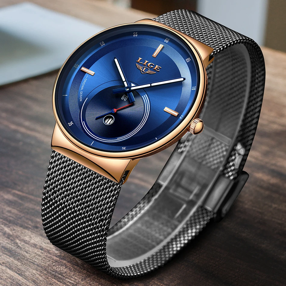 Relogio Masculino LIGE дизайн синие кварцевые часы мужские часы лучший бренд класса люкс Простые все стальные водонепроницаемые наручные часы