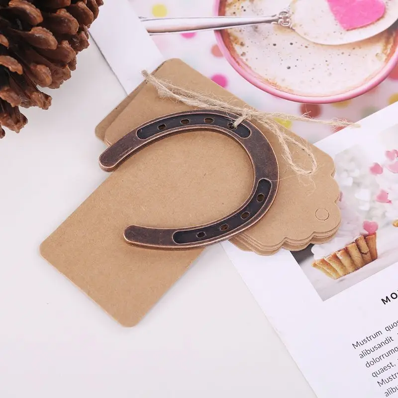10 Sets Bronze Horseshoe Pendant with Tags Wedding Birthday Favors Souvenir Gift