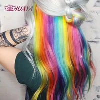 HUAYA-Extensions de Cheveux Synthétiques Longs et Lisses Colorés, Mèches sur Barrettes, Pinces, Fausses Épingles à Cheveux, Kanekalons 6