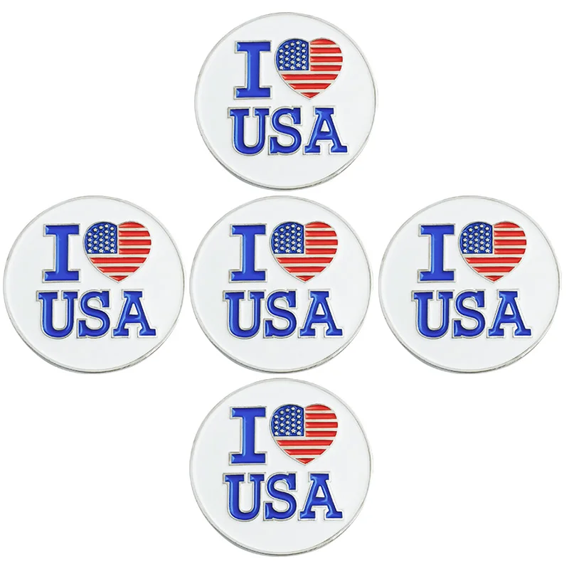 5 I LOVE USA PINMEI Embossied Golf Ball Marks наборы из 5 маркеров для гольфа Подарки для гольфа для леди / детей, подходящие для любых магнитных зажимов для шляп для гольфа - Цвет: 5 I LOVE USA