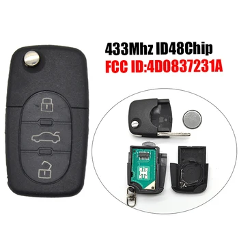 

A0090 Folding remote key 3button 433.92Mhz ID48 Chip For Audi A3 A4 A6 A8 TT 4D0837231A Old type Car key