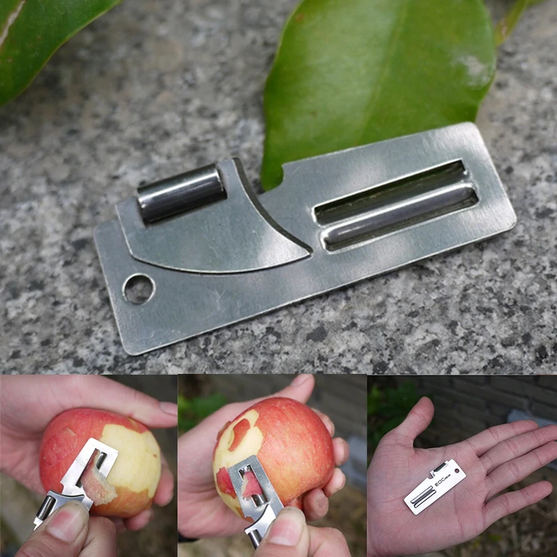 

New Stainless Steel 2 in 1 EDC Pocket Multi Tool Outdoor Can Opener Fruit Multi Peeler Cutter 2\" Double Peeler