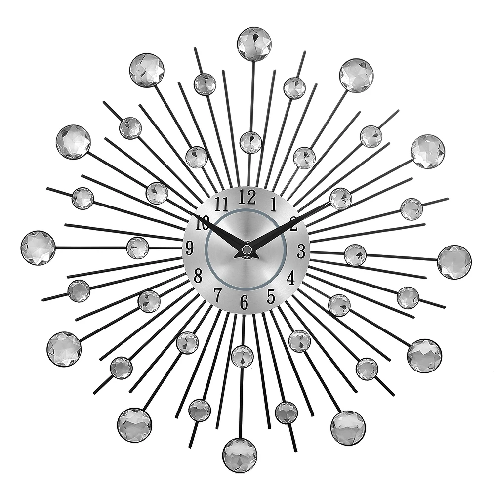 Retro wall clock Sunburst metal wall clock silver crystal wall clock 13 inch wall clock metal home decoration clock