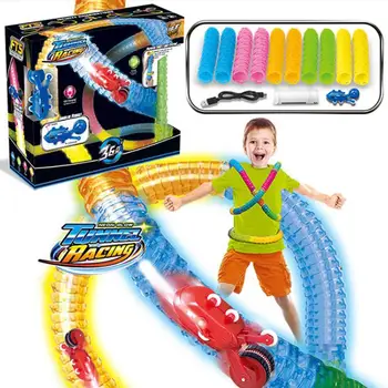 

Neon Luminous Rotating Flexible Pipe Car Children's Creative Electric Racing Car DIY Toy Rail Car For Children Festival Gift