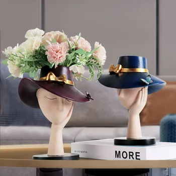 

EUROPEAN HAT WOMAN FLOWERPOT RESIN ACCESSORIES ART HOME LIVINGROOM TABLE VASE FIGURINES CRAFTS BEDROOM DESKTOP STATUE DECORATION