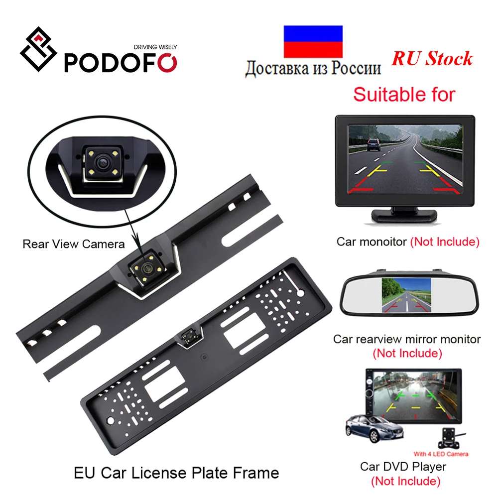 Ceny Podofo tylna kamera samochodowa wodoodporna ue europejska ramka do tablicy rejestracyjnej Parktronic rewers 4 widzenie nocne led kamera cofania