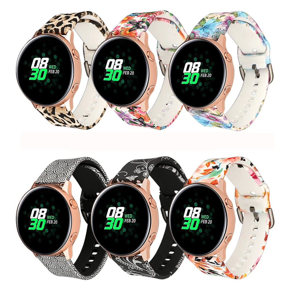 20 мм силиконовый ремешок для часов с принтом для samsung Galaxy Watch Active 2 42 мм спортивный ремешок для Huami Amazfit BIP Smart Watch Band