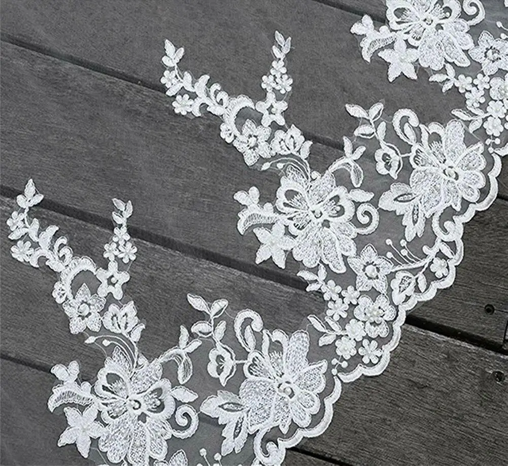 Luxury ivory long lace bridal veil with comb 3.5m 1-layer cathedral wedding veil wedding accessories