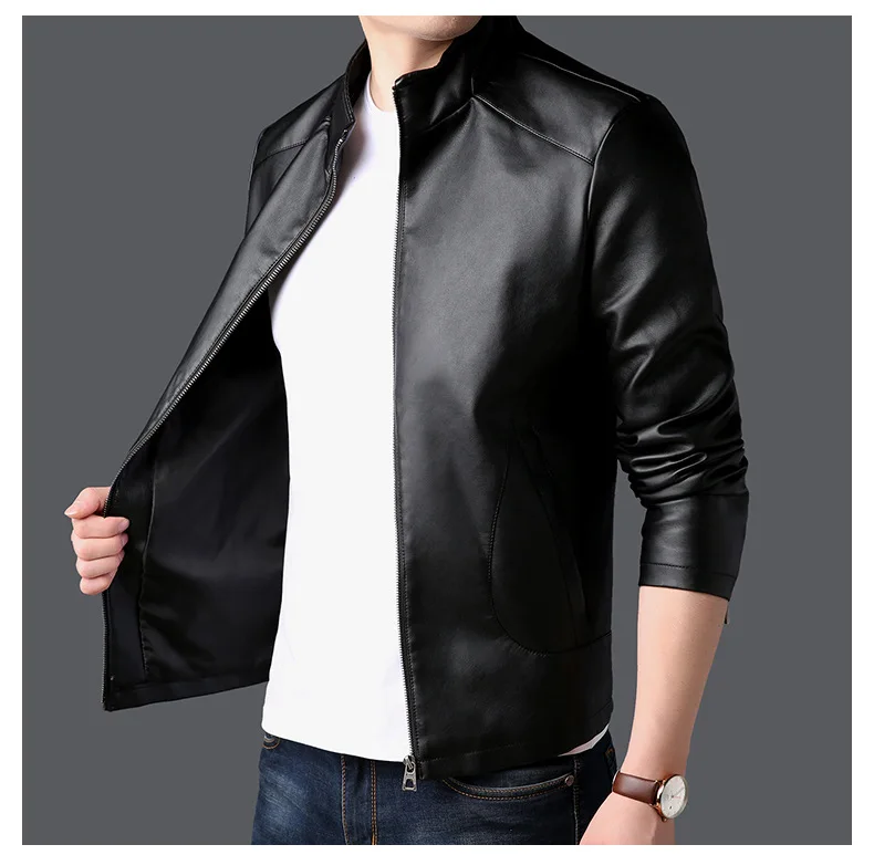 Осень и зима стиль из искусственной кожи для мужчин стенд воротник мода Slim Fit локомотивное кожаное пальто мужская куртка