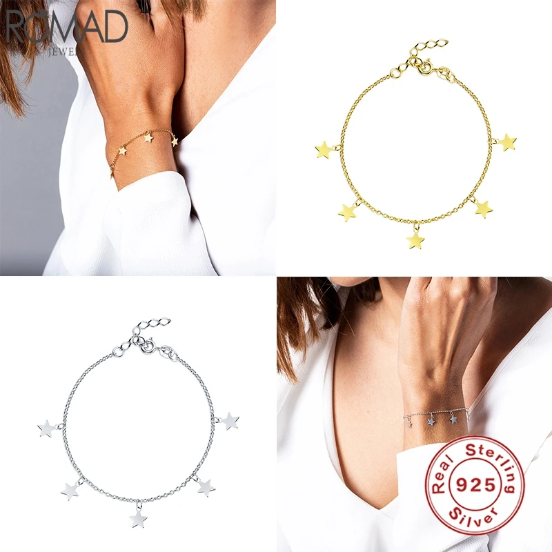 

Aide 2020 Real 925 Sterling Silver Charm Bracelets Adjustable Star Drop Bracelets For Women Fine Jewelry Bangles Pulsera W4