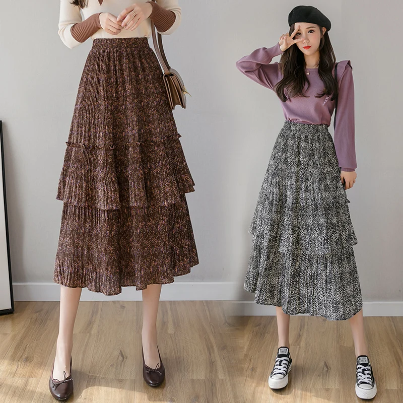 Повседневная Женская юбка Faldas Mujer Moda, Женская юбка с высокой талией, свободная, размера плюс, длинная юбка, Женская винтажная шифоновая юбка