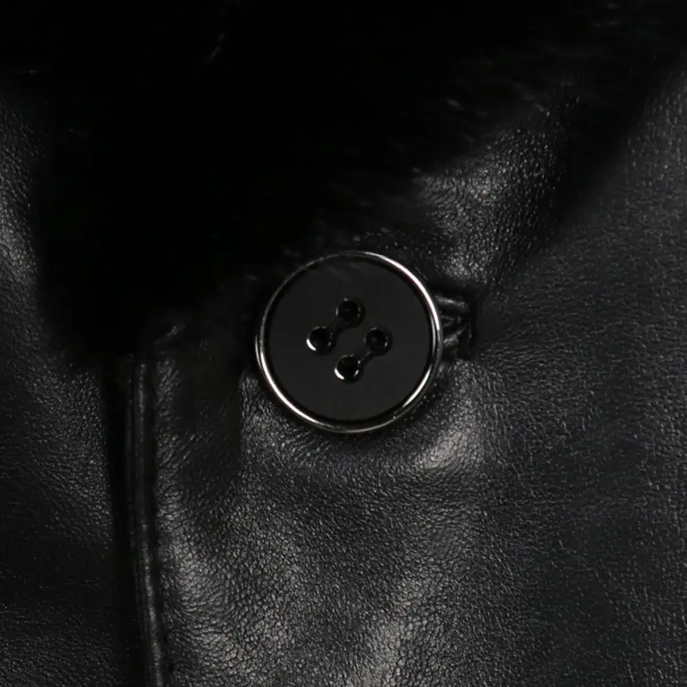 Mens Mink Fur Collar Mens Sheepskin Coat Fur Coat Mens Black Shearling Jacket Long Style
