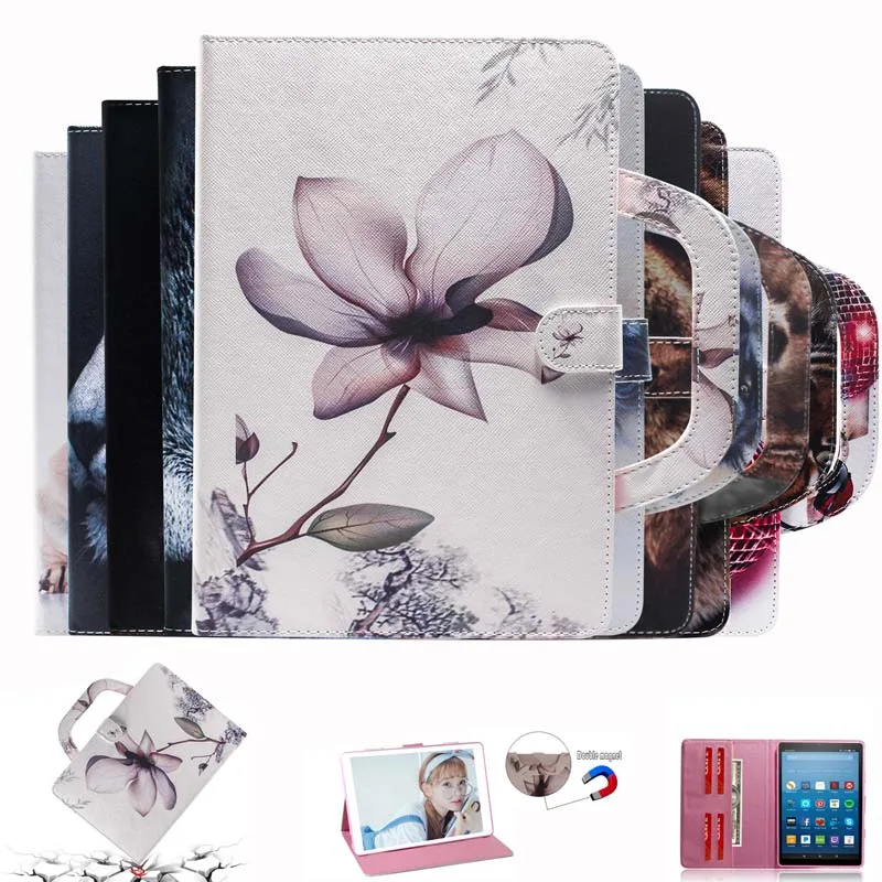 

Portable Wallet Storage Tablet Case for Samsung Galaxy Tab A8 2019 Creativity Animal Prints Stand Cover for Galaxy Tab P200 P205