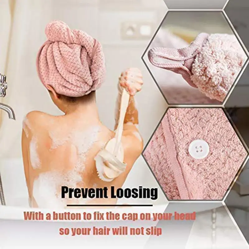 2pcs Cotton Dry Hair Cap Fast Drying Shower Towel Wrap Hat Bathroom Supply Lady Bath Towel Soft Shower Cap Hat Pink Brown Style