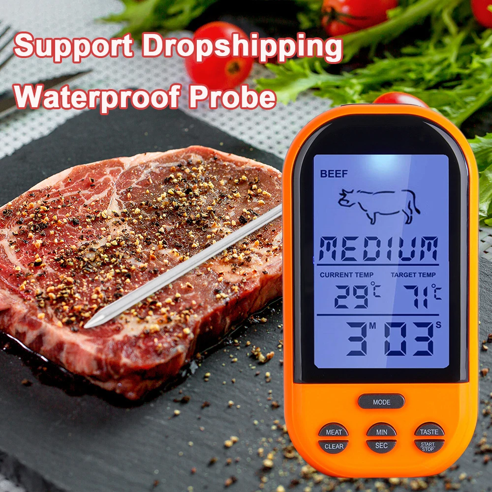 Termómetro Digital inalámbrico con control remoto para alimentos, alarma de temporizador, para carne, barbacoa, carne, carne, barbacoa, cocina