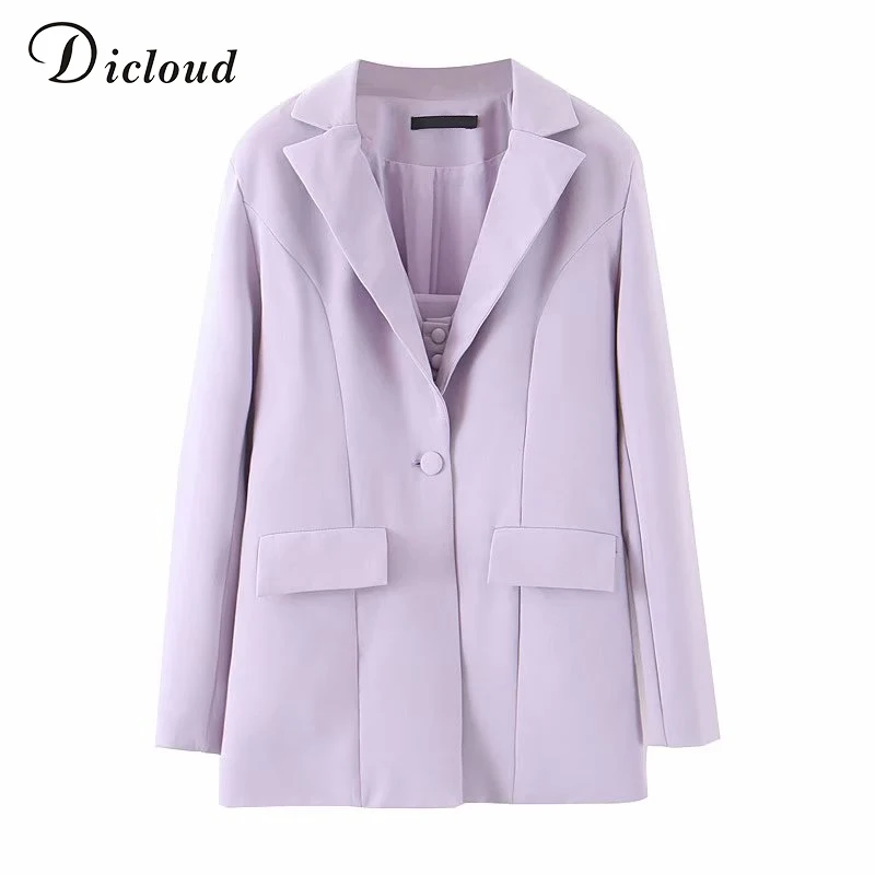 DICLOUD Violet Oversize Blazer With Pocket Women Autumn Winter Long Sleeve Solid Long Jacket Office Lady Fashion Streetwear