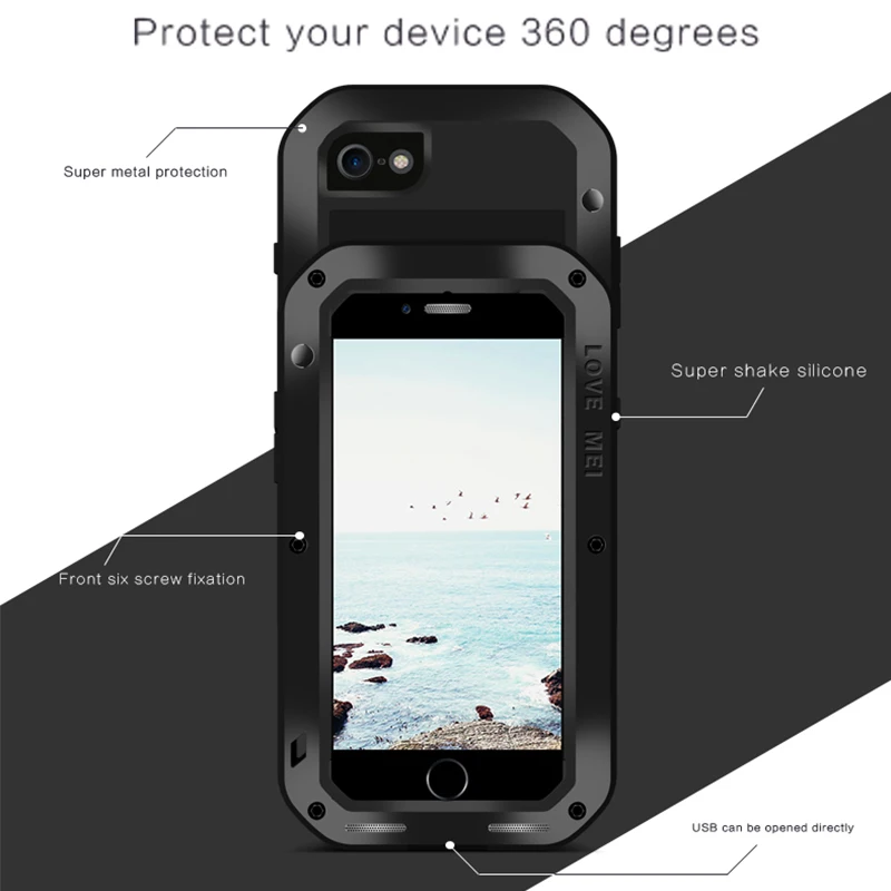 LOVE MEI Aluminum Metal Case For iPhone 8 8 Plus Cover Powerful Armor Shockproof Life Waterproof Case For iPhone 8 8 Plus Coque