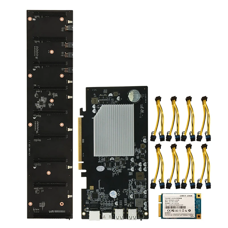 ETH-HSW3 BTC Mining Motherboard with 128G SSD+8X8 Pin to 8 Power Cords Card PCIE X16 Graphics Slot 67mm MSATA Set | Компьютеры и офис