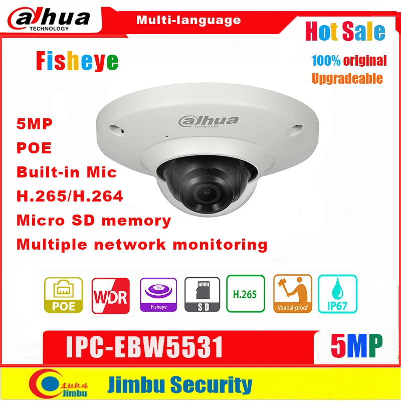 Сетевой видеорегистратор Dahua рыбий глаз IP Камера 5MP IPC EB5531 PoE сети H.265 1 4 мм объектив
