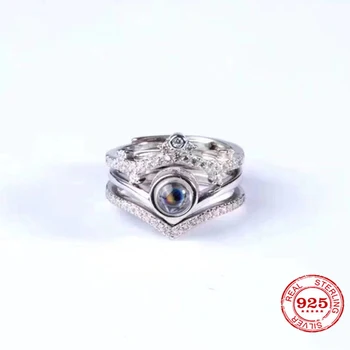 

Ring, female ring, nano projection, 100 languages, I love you, a three band ring, pure silvery high-level sense female ring