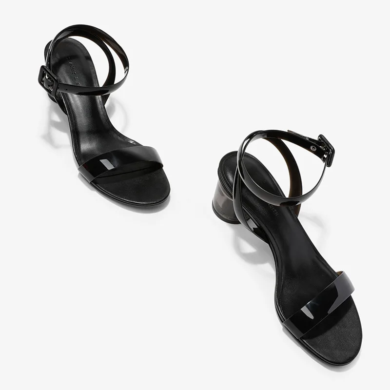 

2019 New Style Summer Small CK Transparent A- line with Chunky-Heel Versatile High-heeled Sandals Women's Tennis Red Fairy Wind