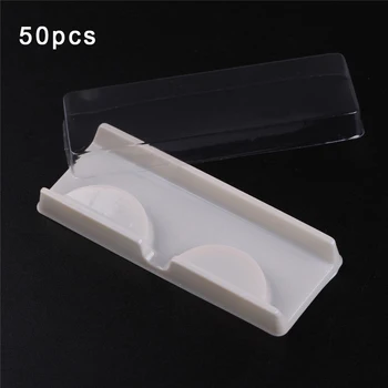 

50 sets packing Box Flat eyelashes packaging transparent lid beige pink custom Fake eyelash Tray Storage cover single Case Tool