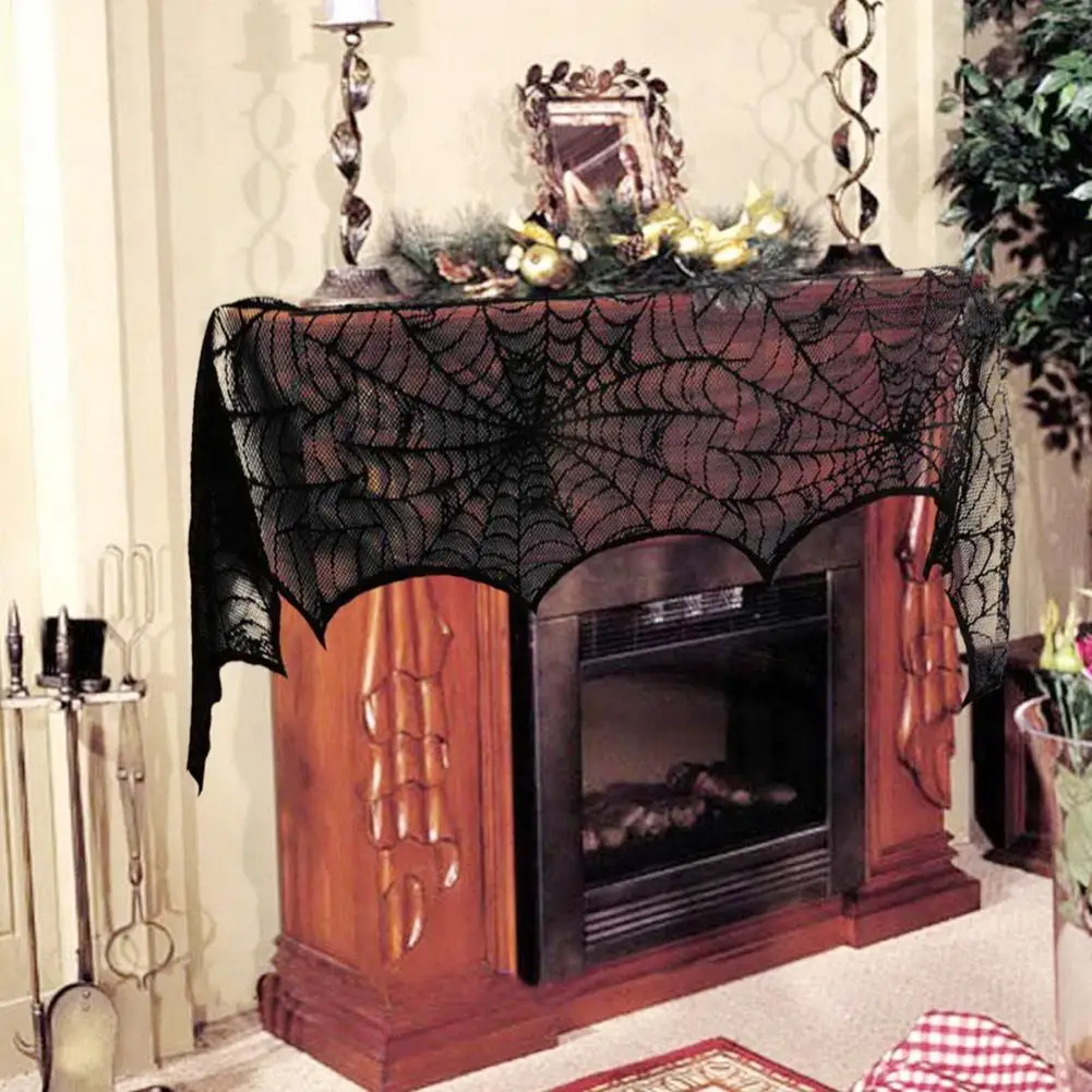 

Hot Sale 45x244cm Halloween Spider Cobweb Pattern Lace Decoration Fireplace Cloth Seamless Tablecloth