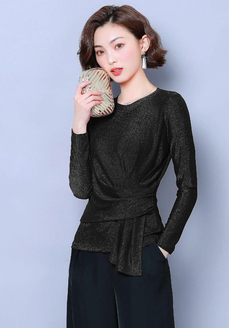Korean Fashion VELOUR Women Blouses Solid Stand Long Sleeve Women Tops Plus Size XXXL Women Black Shirt Femininas Elegante