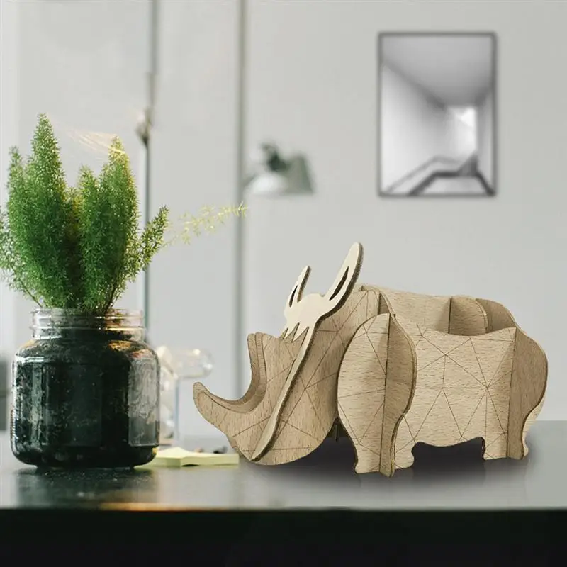 1 шт. маска креативная игрушка в форме носорога 3D DIY игрушки Сделай сам деревянный держатель для телефона деревянная игрушка для телефона держатель карандаши для детей
