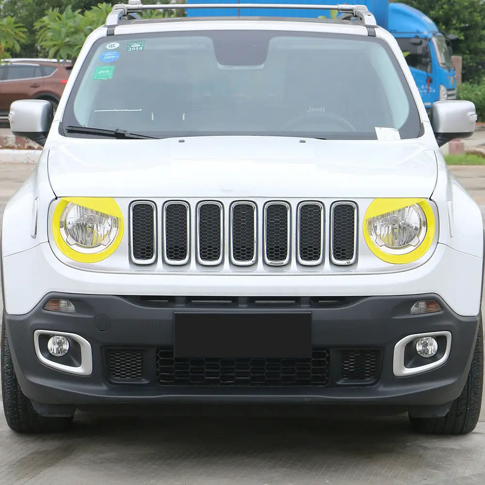 Левая Правая желтая сердитая птица отделка передних фар крышки Bezels для Jeep Renegade 15-17
