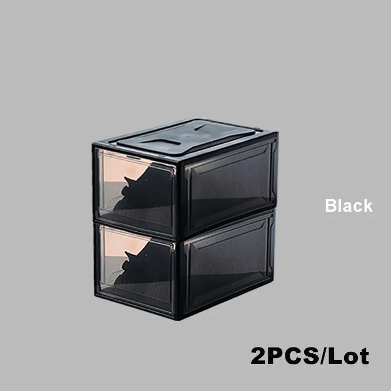 2PCS Black Пластиковые обувные коробки Прогулочные кроссовки коробка штабелируемые ящики для хранения спортивная обувь на высоком каблуке коробки чехол винтажные кроссовки обувные коробки - Цвет: 2PCS Black
