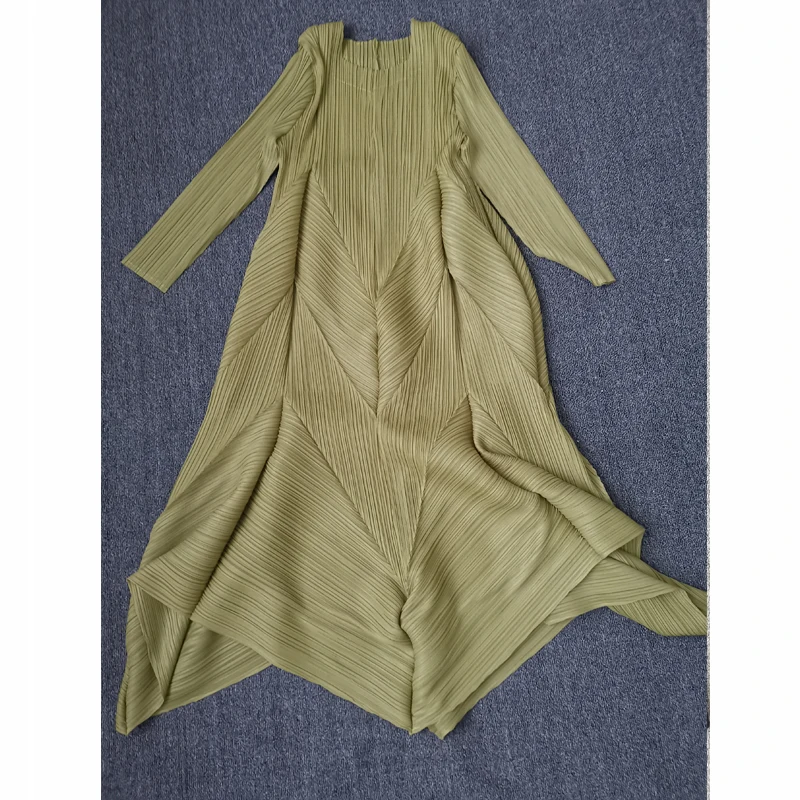 Changpleat осенние новые женские платья Miyak плиссированные модные однотонные 3/4 рукава свободные большой размер, эластичный пояс женское платье