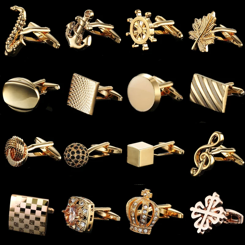 Cufflinks crystal cufflinks 18K Gold brass plated men's French shirt cufflink