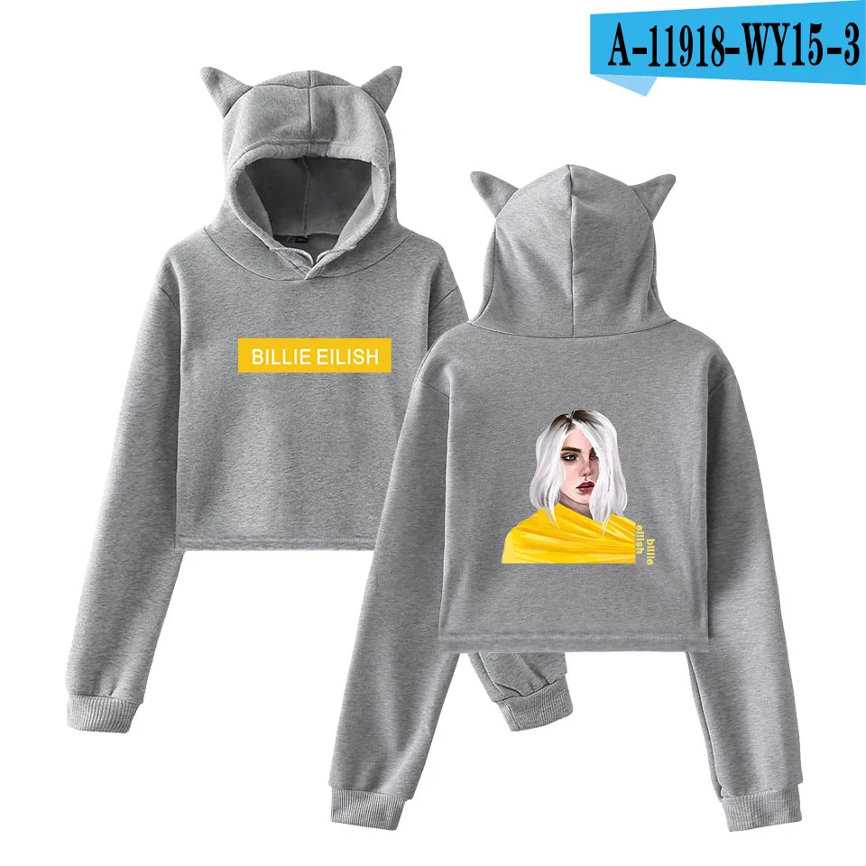 Billie Eilish Cat уличная Женская Сексуальная толстовка с кошачьими ушками в стиле хип-хоп тренд короткий кошачий Топ Billie Eilish Толстовка Harajuku пуловер