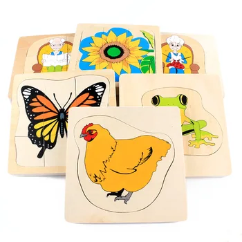 

Children Wooden Puzzle Toy Cartoon Growth Process Baby Multilayer Jigsaw Puzzle Board Cute Kids Educational Games Montessori Toy
